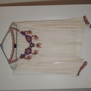 Ariella Cream Crochet Top with Purple and Pink Accents